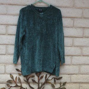 NY&CO Forest Green Acrylic Velour V-Neck Sweater